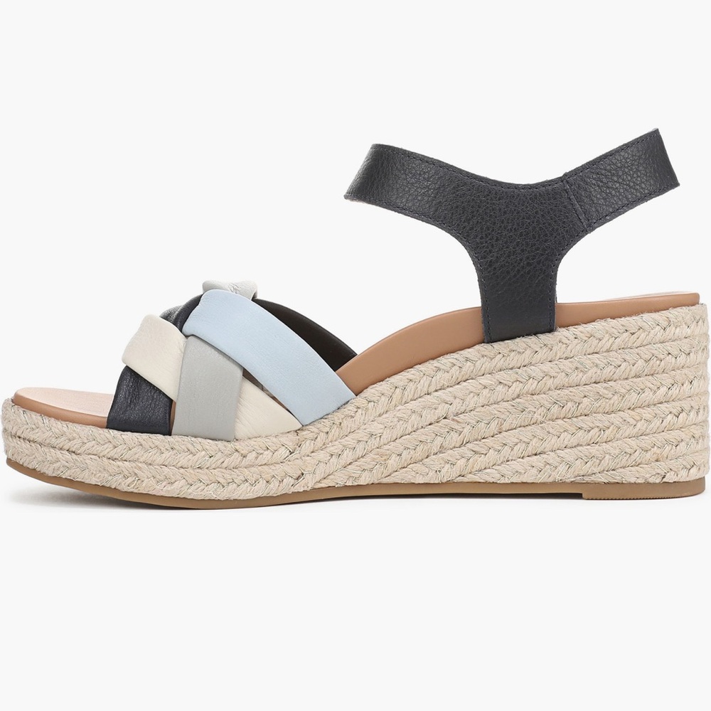 Vionic Saratoga Espadrille Wedge Sandals Wide Size 9 Blue Leather Comfort - Picture 9 of 11